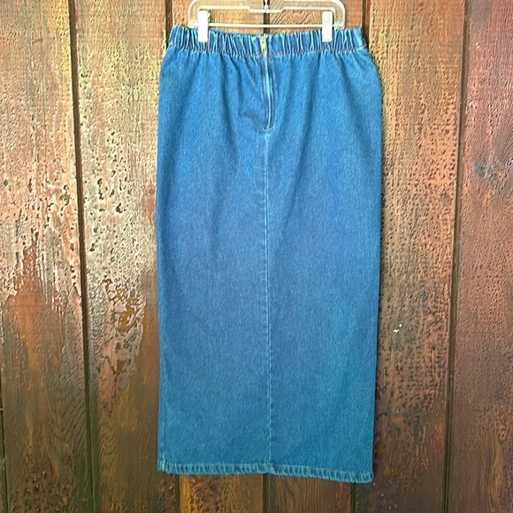 VTG 80s Denim & Leopard Print Maxi Skirt Double Slits Rockabilly Punk Sz Small - Picture 7 of 8